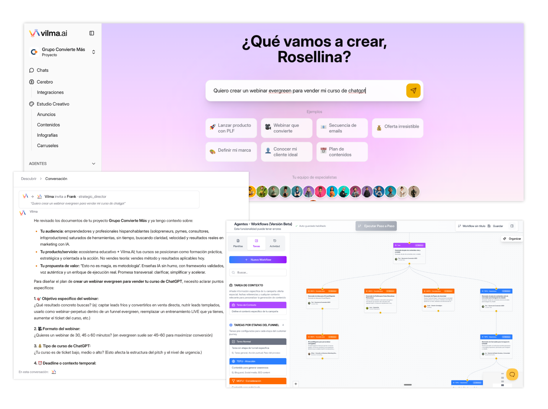 Generador de planes estratégicos con workflows inteligentes de Vilma.AI