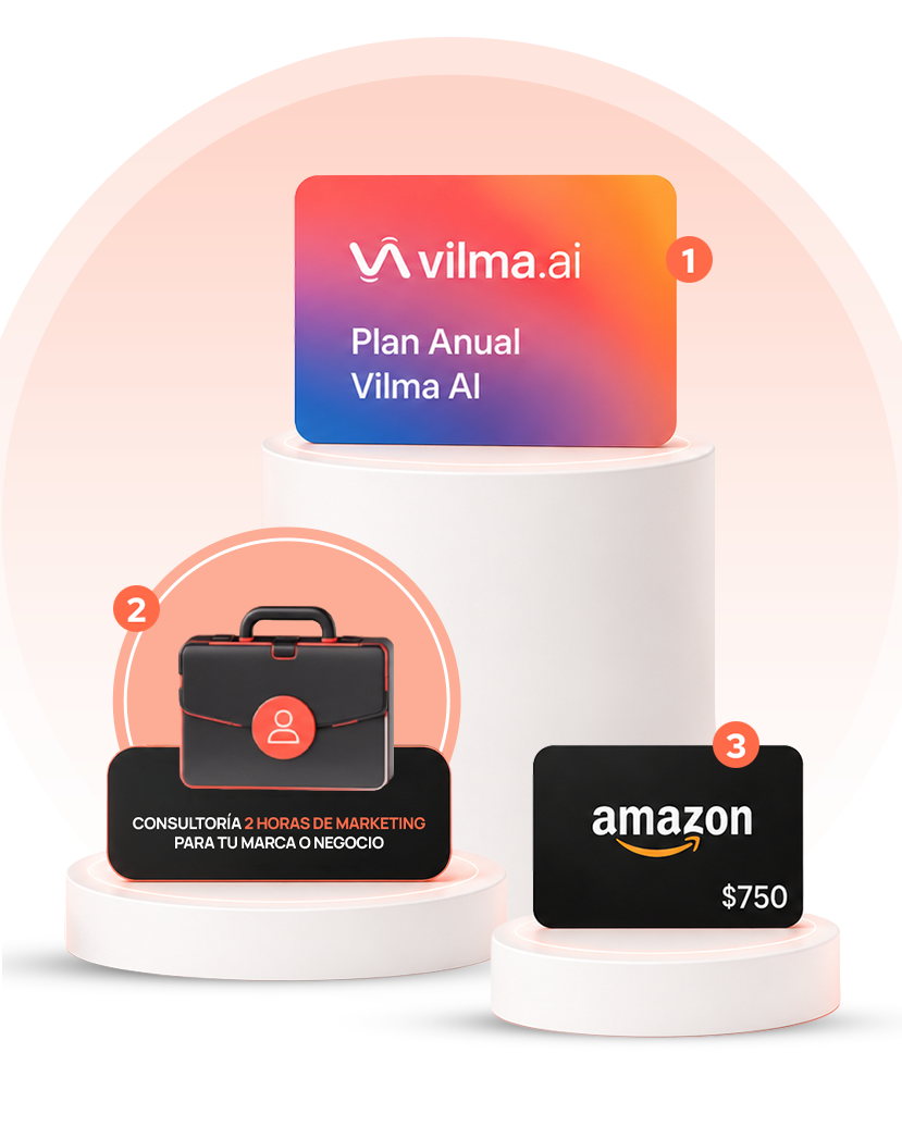 Premios del sorteo: Plan Anual Vilma AI, consultoría de marketing y Amazon Gift Cards